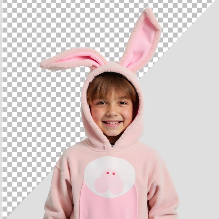 PSD un niño vestido de conejo.