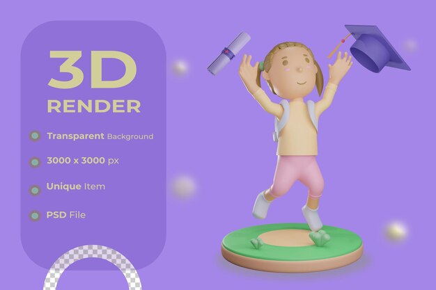 Los niños 3d saltan para la ilustración de graduación con fondo transparente