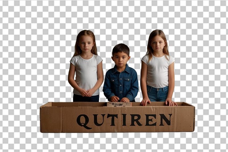 PSD niños caucásicos bebiendo de cajas de jugo.