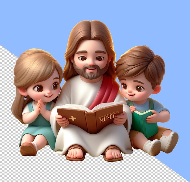 PSD niños estudiando la biblia con jesús