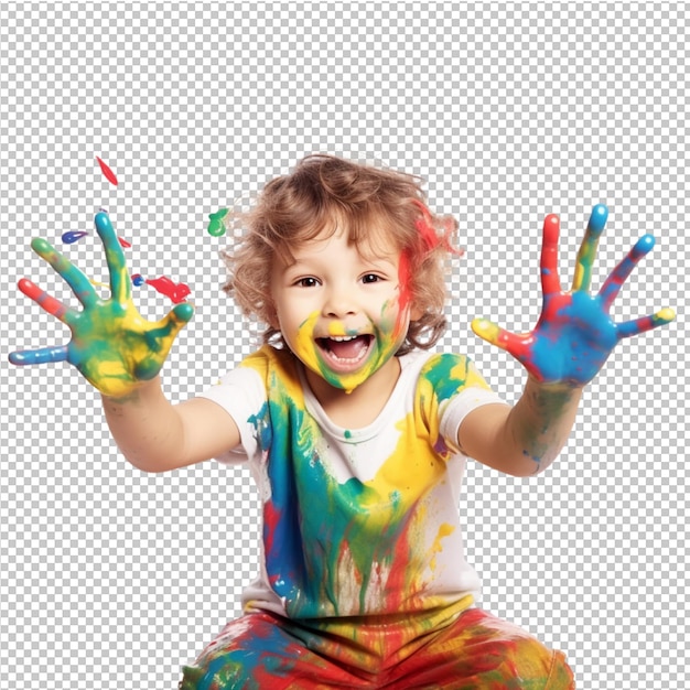 PSD niños felices con salpicaduras de pintura a mano