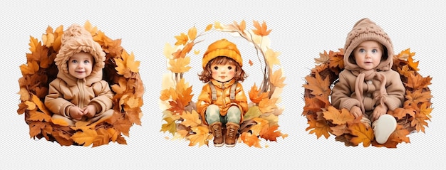 PSD niños con hojas de otoño