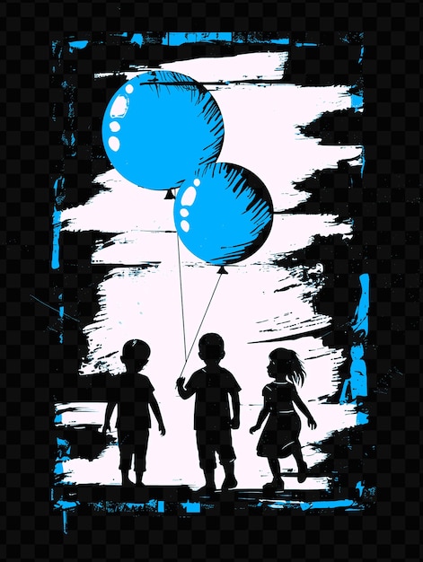 PSD niños refugiados jugando con un globo diseño de póster con p psd diseño de carteles arte de refugiados