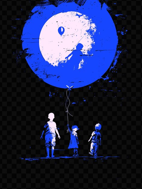 PSD niños refugiados jugando con un globo diseño de póster con p psd diseño de carteles arte de refugiados