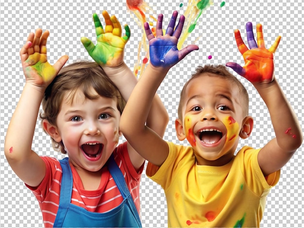Niños con salpicaduras de pintura a mano
