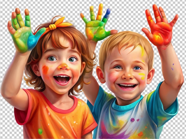 PSD niños con salpicaduras de pintura a mano