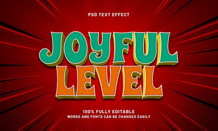 PSD nivel alegre efecto de texto editable con un estilo de texto para niños y juegos