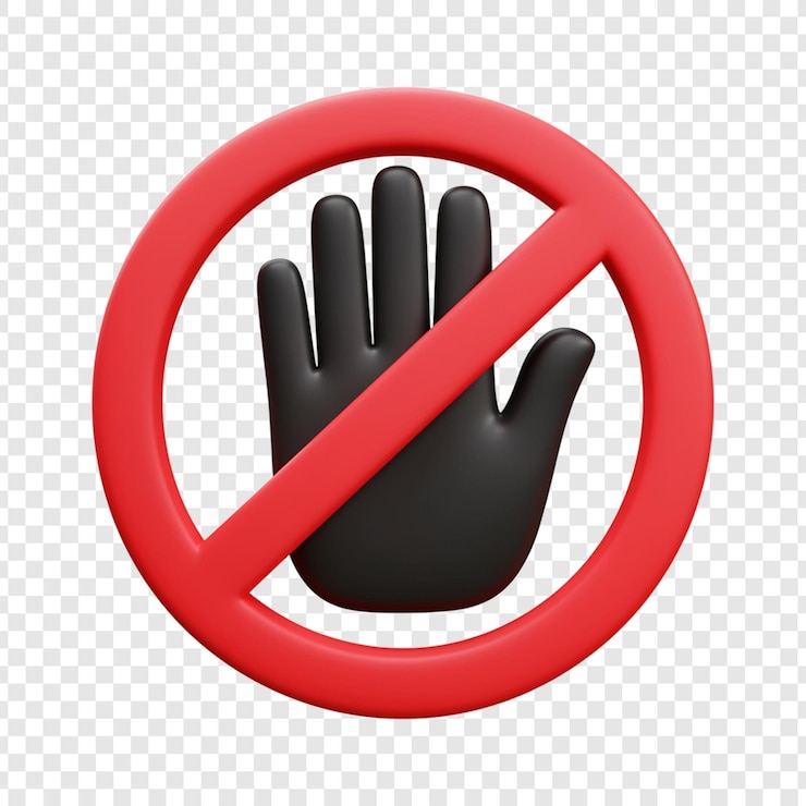 PSD no entry prohibition sign with hand gesture on transparent background