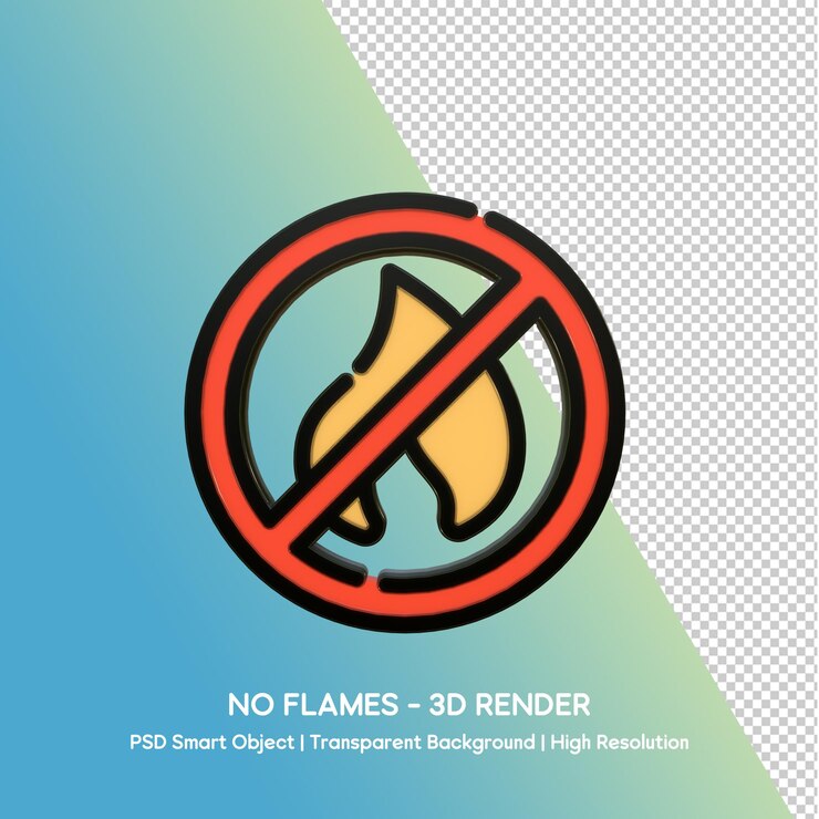 PSD no flames prohibition sign - 3d render
