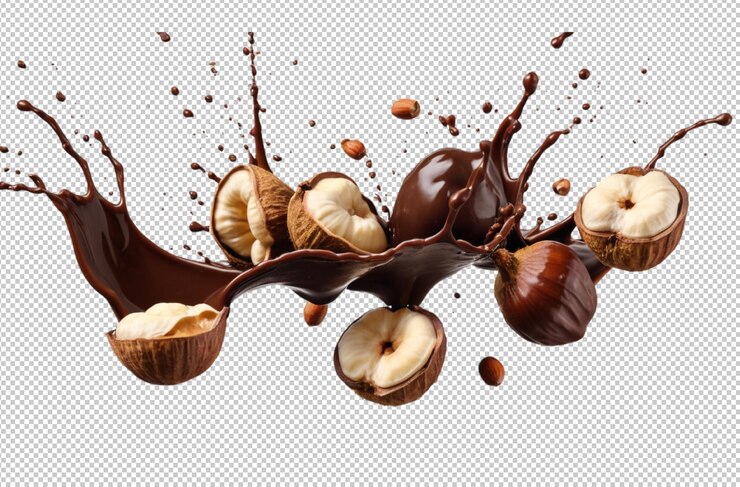 Nocciole spruzzate in cioccolato liquido indulgenza
