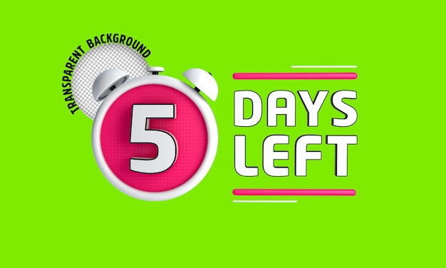 Noch fünf Tage Countdown-Banner für die verbleibenden Tage in 3D Verkaufszeit zählt 3D-Rendering