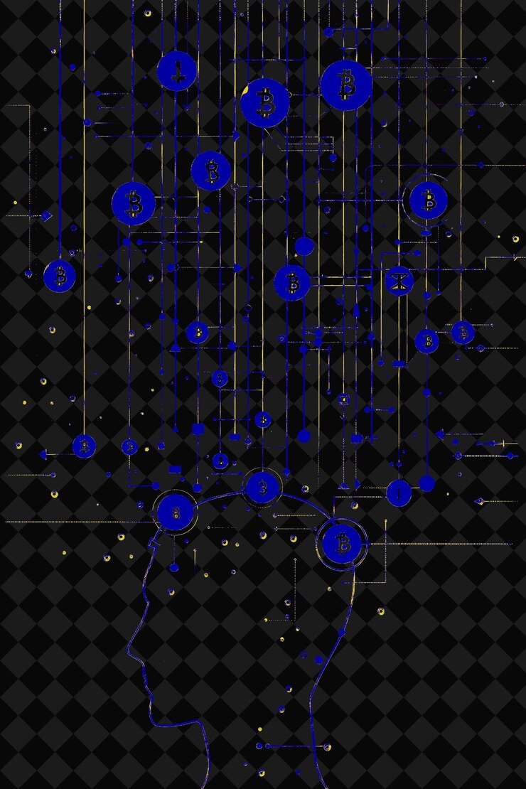 PSD noche de ciencia de datos escolar con un diseño de fondo de ilustración plana de análisis de datos con temática de bitcoin
