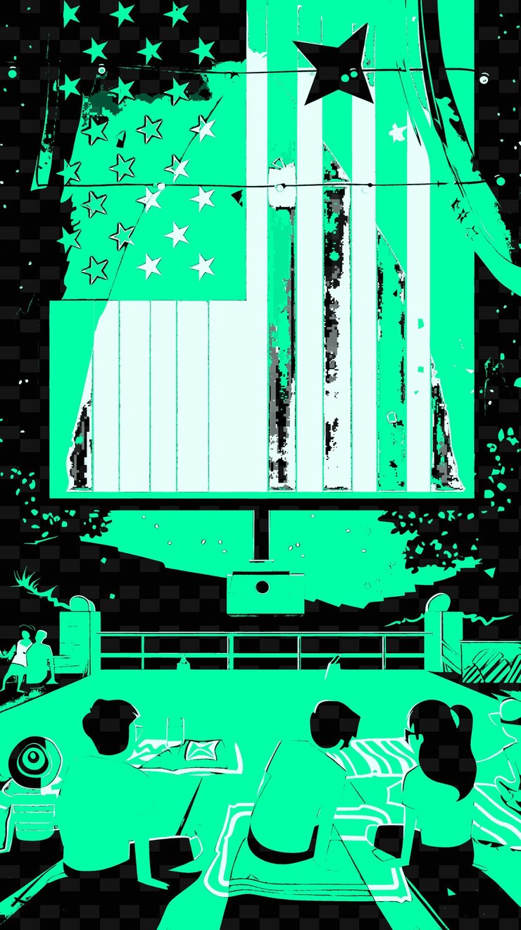 PSD noche de cine al aire libre con personas viendo una película en un gran diseño de ideas de ilustración creativa