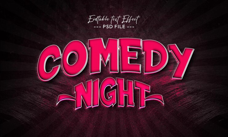 Noche de comedia efecto de texto editable 3d