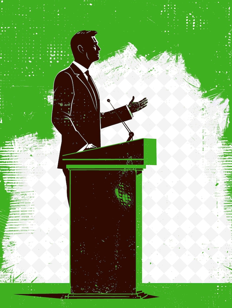 PSD noche de debate con un candidato presidencial que presenta una ilustración plana de bitcoin para la campaña electoral