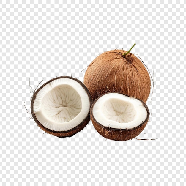 Noci di cocco marroni fresche Frutta tropicale a metà tagliata Carne bianca Foglia verde