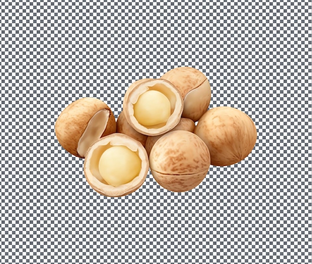 Noci di macadamia naturali e fresche isolate su sfondo trasparente