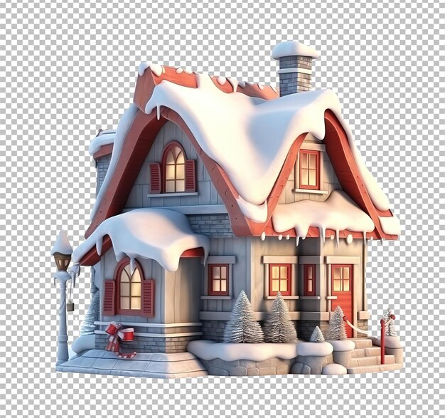 Noël fête d'hiver maison 3D Noël isolé sur fond blanc rendu 3D de la maison d'hivers