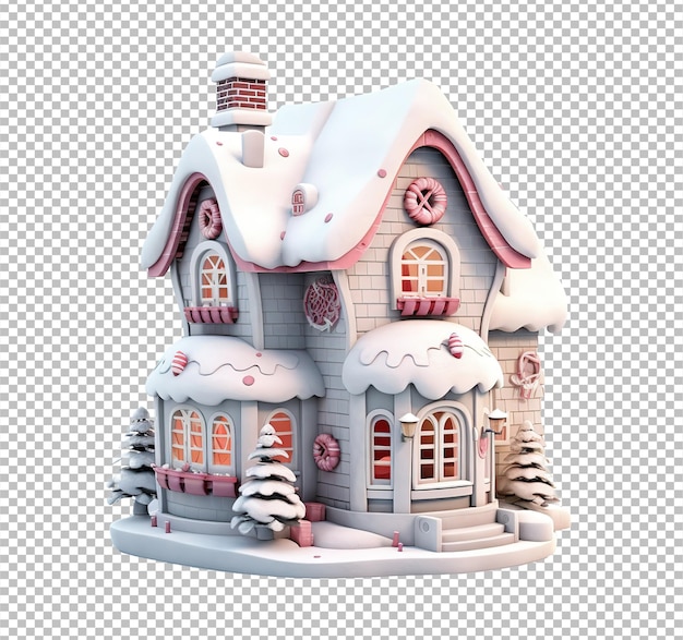 Noël fête d'hiver maison 3D Noël isolé sur fond blanc rendu 3D de la maison d'hivers