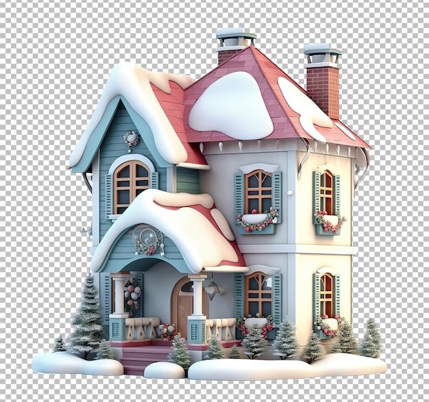 Noël fête d'hiver maison 3D Noël isolé sur fond blanc rendu 3D de la maison d'hivers