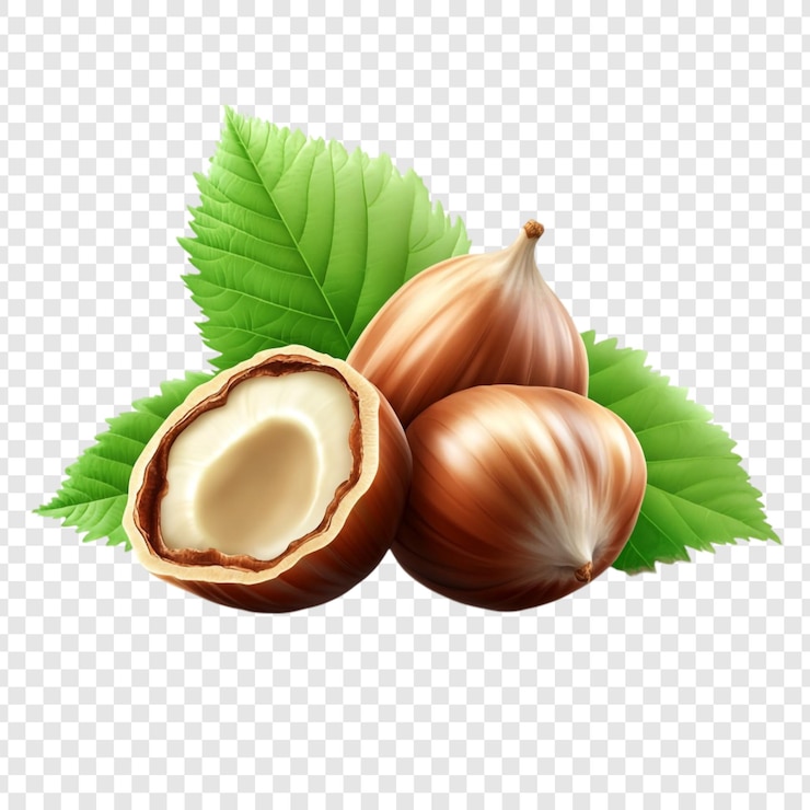 PSD noisettes avec feuilles vue rapprochée des noisettes fraîches