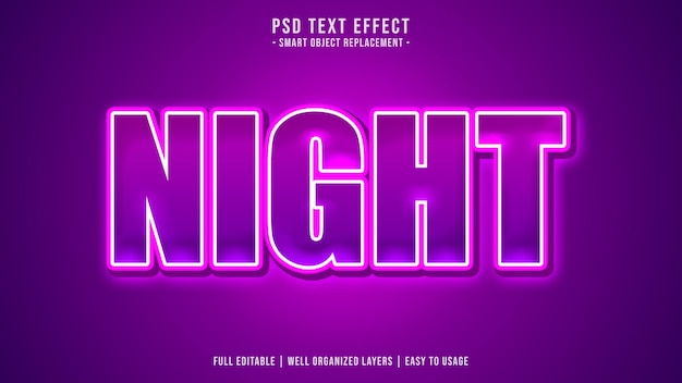 Noite de efeito de texto editável