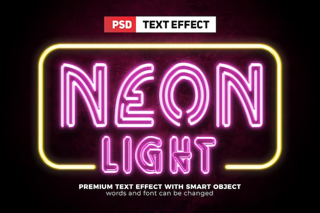 Noite de luz neon realista simula efeito de texto editável em 3d