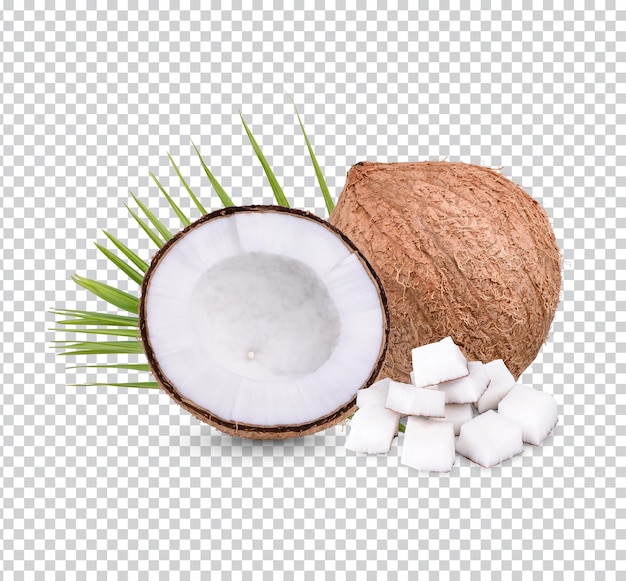 Noix de coco avec des feuilles isolées Premium PSD