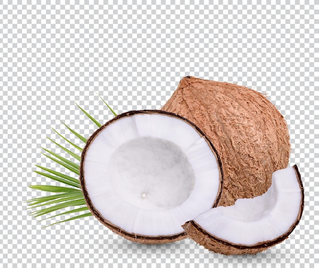 PSD noix de coco avec feuilles isolées