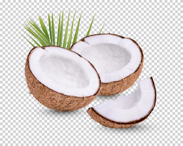 Noix de coco isolée avec des feuilles