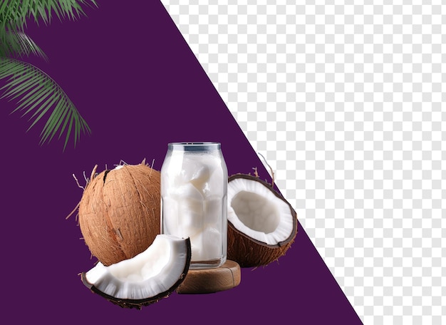 noix de coco avec un palmier en arrière-plan