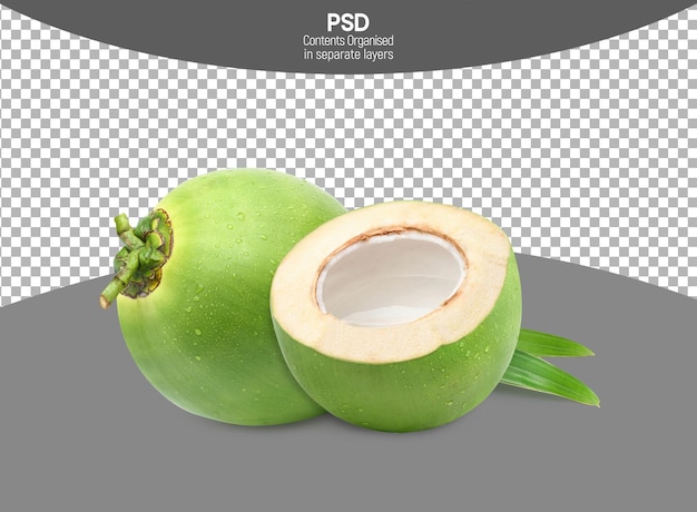 Noix de coco verte isolée sur un fond transparent