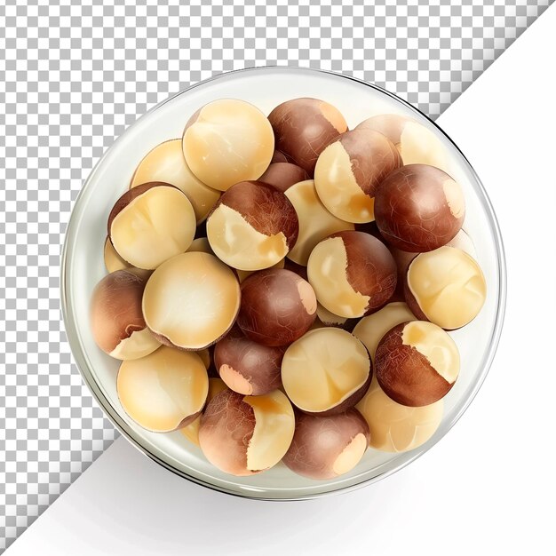 PSD des noix de macadamia fraîches sur un fond transparent