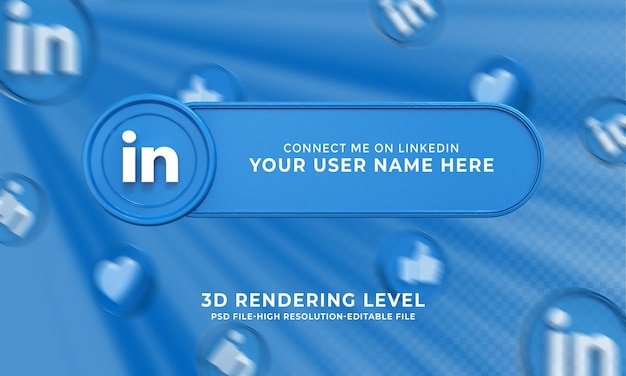 PSD nombre de usuario de linkedin representación 3d banner de tercios inferiores