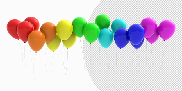 PSD de nombreux ballons colorés sur fond transparent