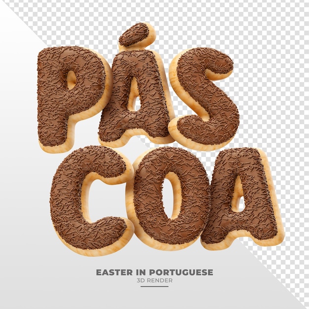 Nome da páscoa em português brasileiro renderização 3d com textura e forma de dounts com granulado