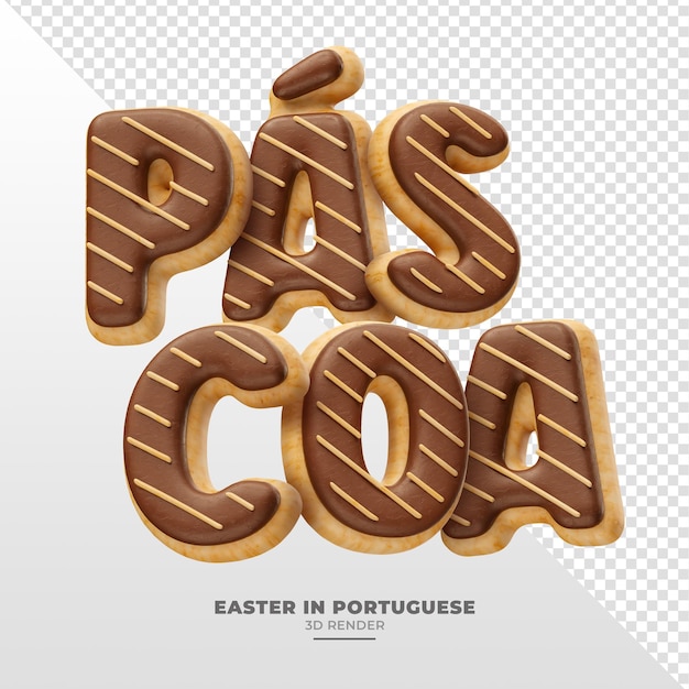 Nome da Páscoa em renderização 3d em português do Brasil com textura e forma de douns