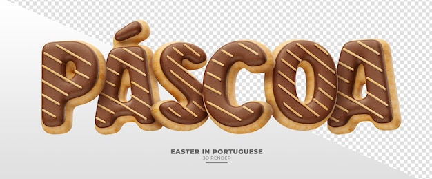 Nome da Páscoa em renderização 3d em português do Brasil com textura e forma de douns