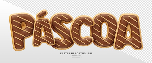 Nome da Páscoa em renderização 3d em português do Brasil com textura e forma de douns