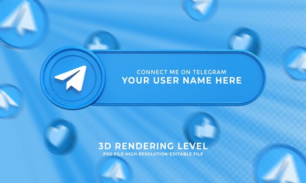 Nome do usuário do telegrama renderização em 3d do banner dos terços inferiores