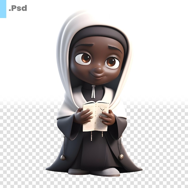 PSD nonne avec livre isolé sur fond blanc modèle psd de rendu 3d