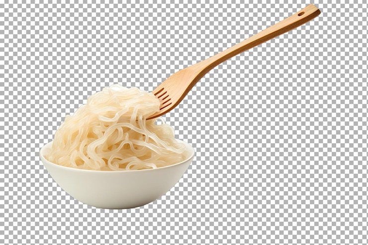 PSD noodles deliciosamente torcidos capturados em uma tigela em um jantar ao pôr-do-sol em fundo branco ou png transparente