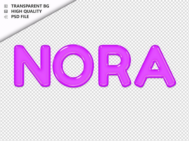 PSD nora tipografía texto púrpura vidrio brillante psd transparente