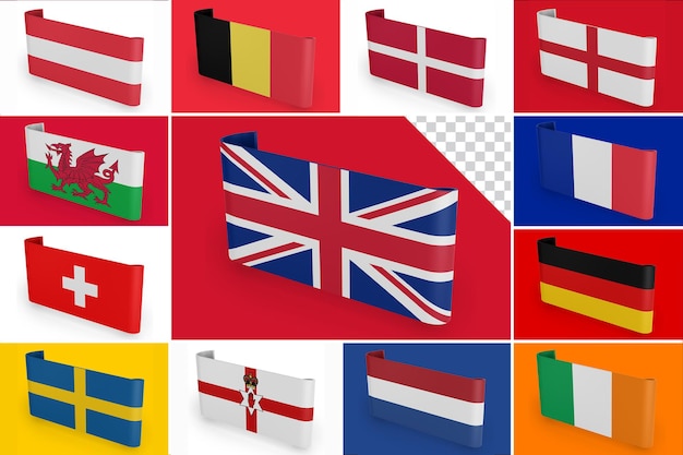 PSD nord- und westeuropa-flaggen-banner