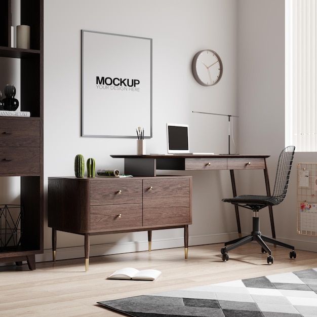 Nordic home office innenwand mockup rahmen mockup