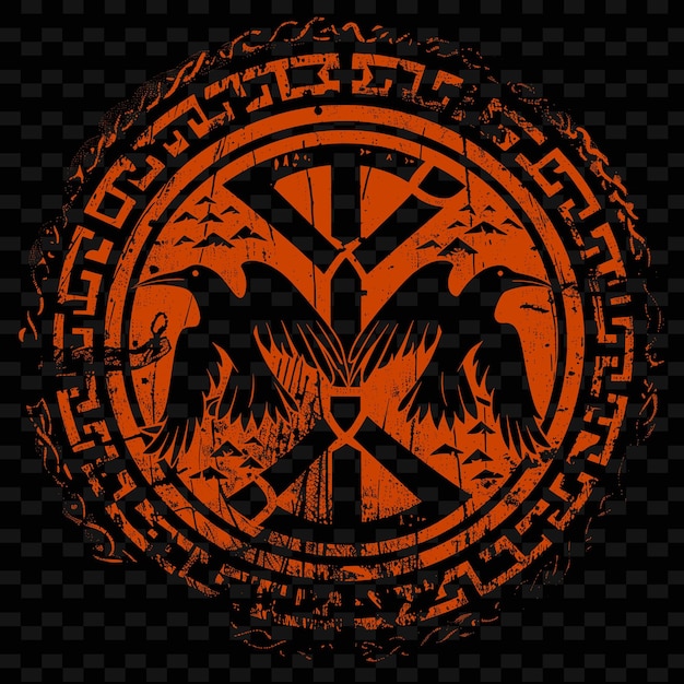 PSD norse rune insignia logo con cuervos y longships para decoración diseños vectoriales tribales creativos