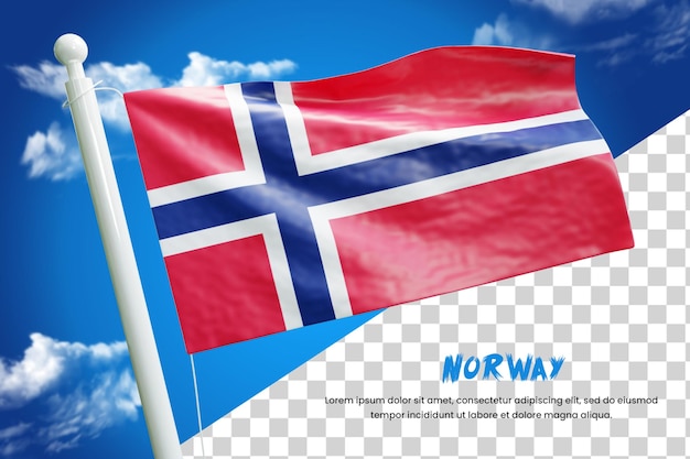 PSD noruega bandera realista 3d render aislado o 3d noruega bandera ondeante ilustración