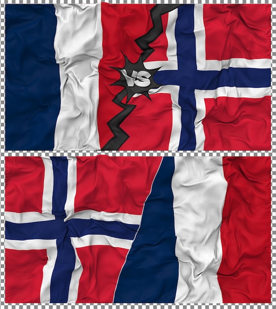 Noruega contra Francia Media bandera combinada con textura 3D de la tela
