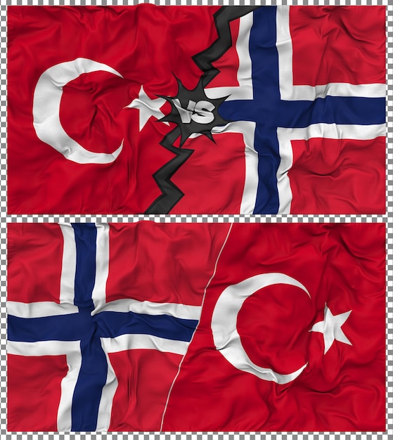 Noruega contra Turquía Media bandera combinada con textura 3D de la tela