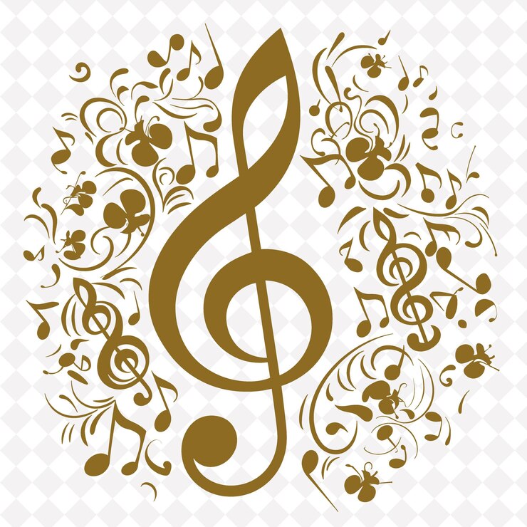 PSD nota de arte folclórico musical con patrón de clave de treble y marco de contorno png en la colección de fondo limpio